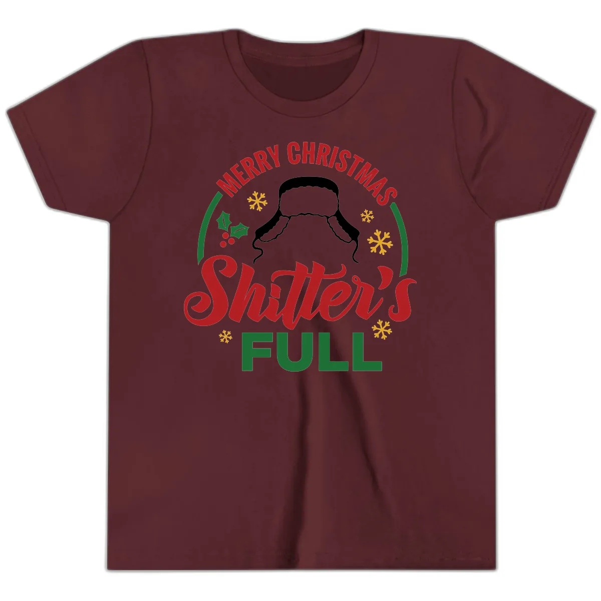 Christmas Shitter's Full Graphic Youth T-Shirt in Maroon
